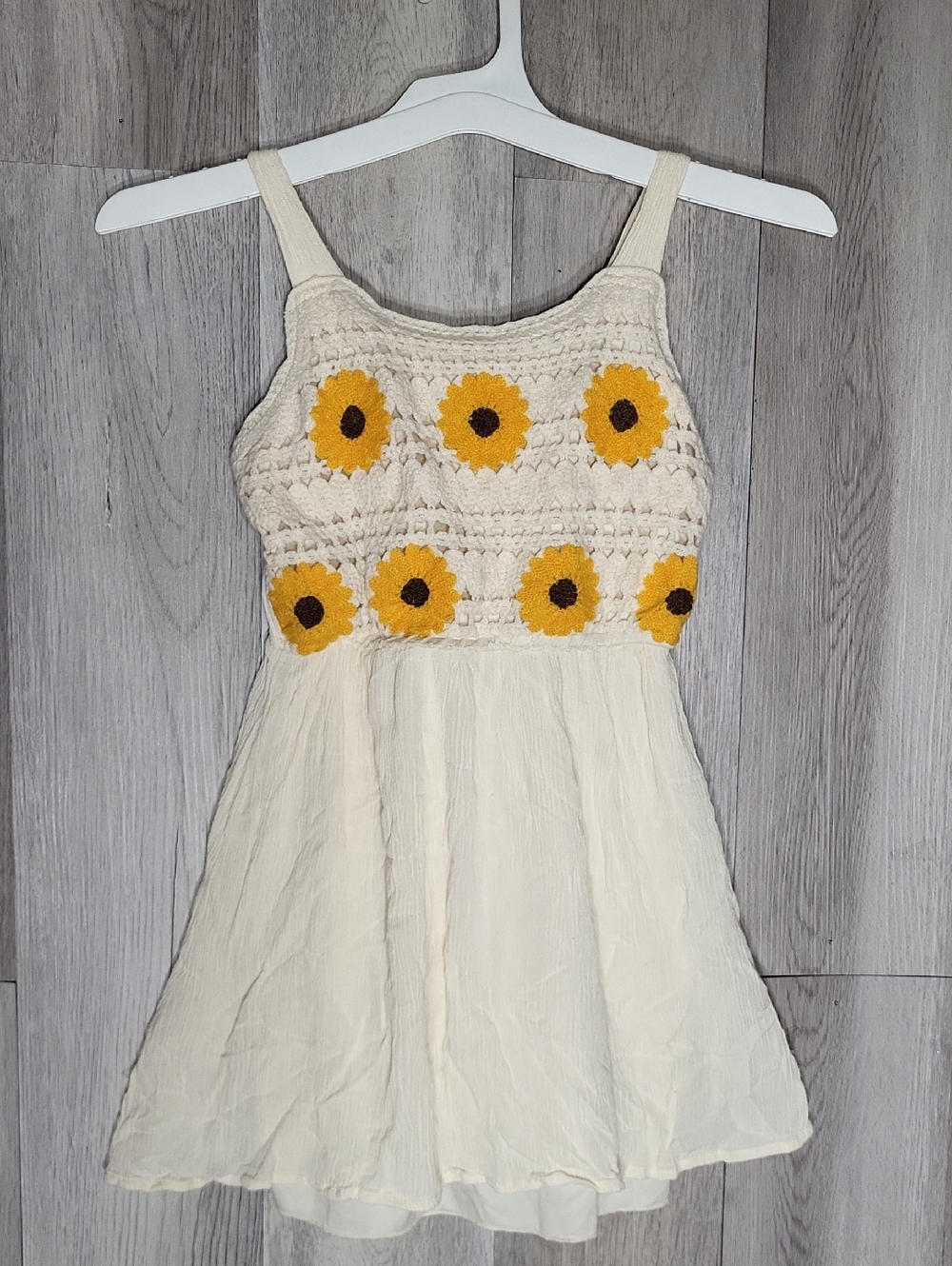 Boho Sunflower Crochet Tank Top Cream‎ Floral Cottagecore Festival 2 Hip